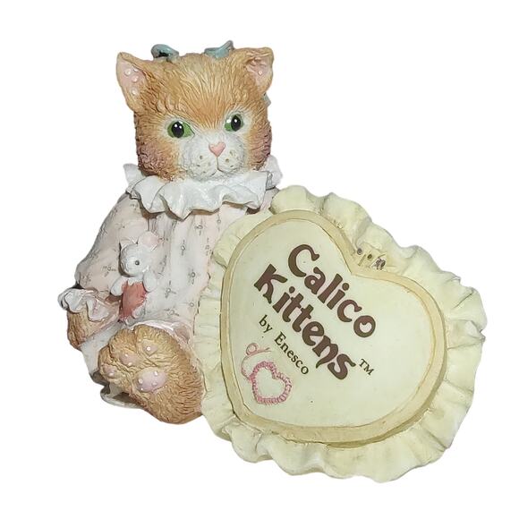 Enesco Calico Kittens Love Heart Signage Plaque 1992 #699179 Ruffle Cat Figurine - Picture 10 of 10